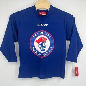 NWT CCM Des Moines Buccaneers Royal Blue‎ Hockey Jersey Size Youth L/XL